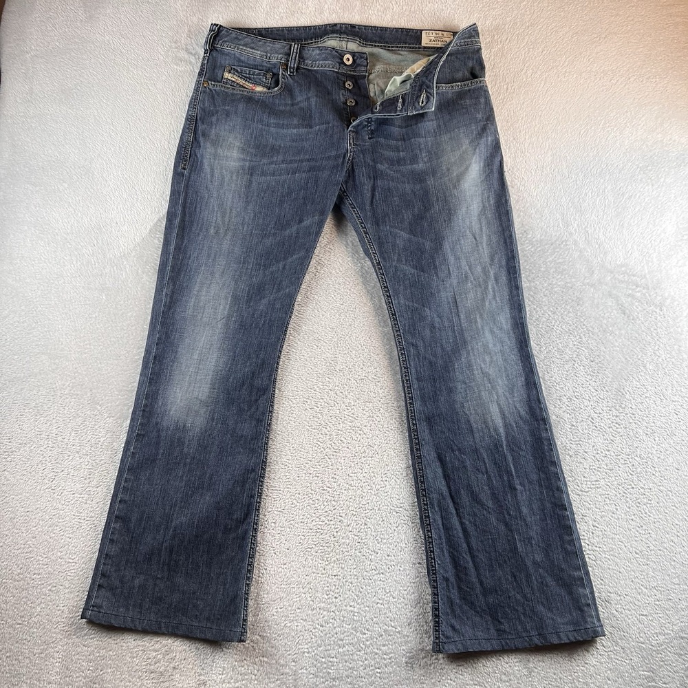 Diesel Zathan Jeans Mens 36x32 (36x30) Blue Button Fly Bootcut Denim Italy